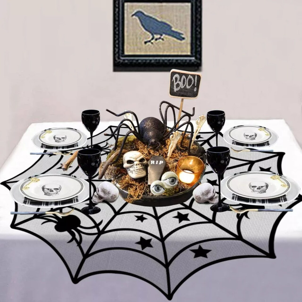 Halloween Black Spider Web Table Cloth Cobweb Table Cover Lace Tablecloth Decor